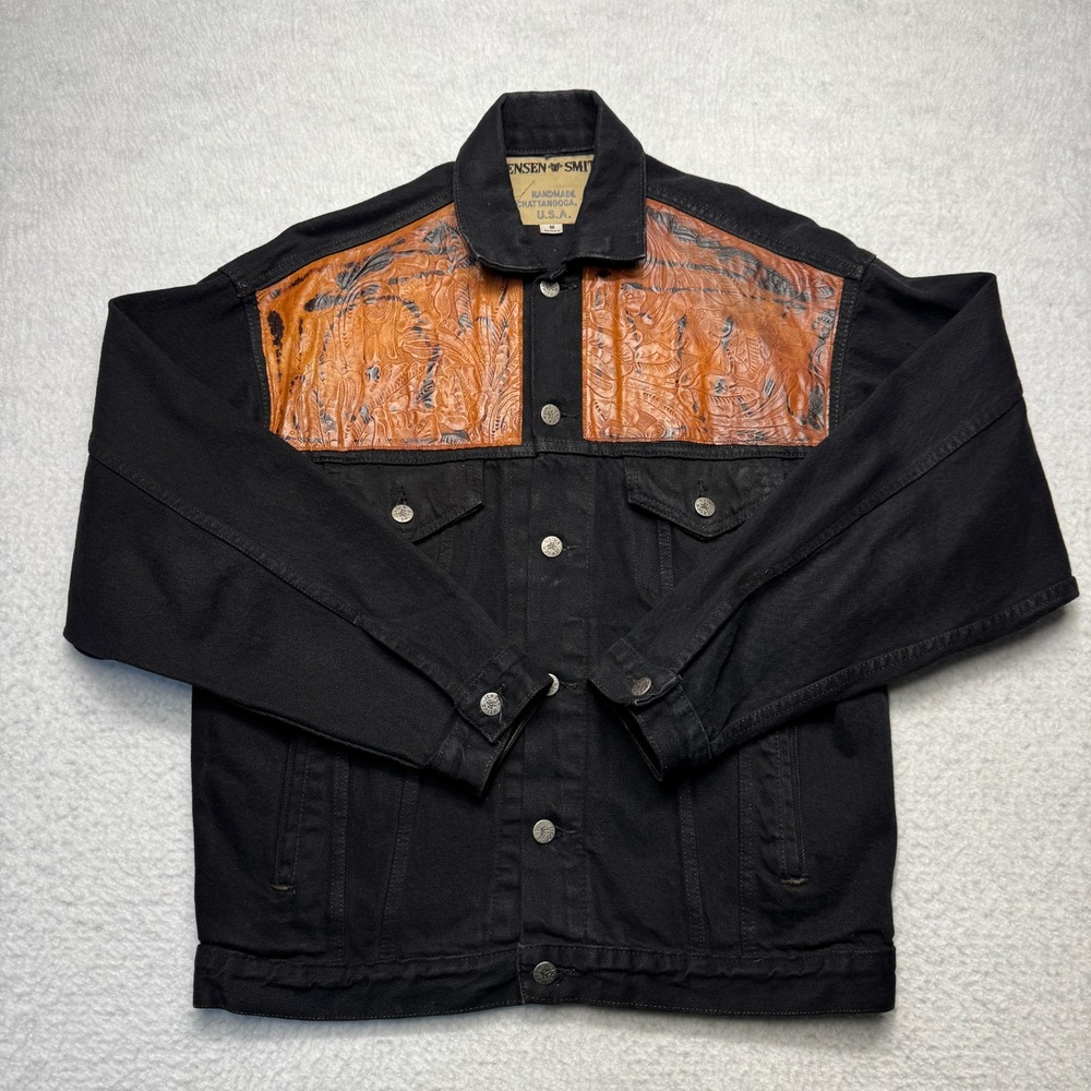 Vintage‎ Jensen Smith Cowboy Jean Leather Denim Jacket Handmade Men's Size M